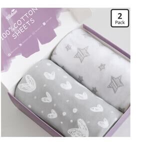Biloban 2 Pack Bassinet Sheets For Babies Heart & Stars Gray